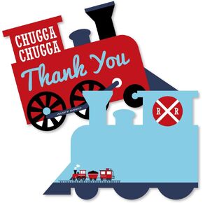 Big Dot of Happiness Railroad Party Crossing - Shaped Cards - Steam Train Birthday or Baby Shower Thank You Note with Envelopes - Set of 12