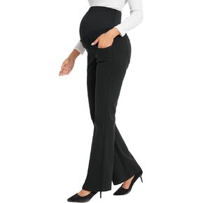 AMPOSH Women's Maternity Corduroy Pants - Over The Belly Flare Pants with Pockets, Soft and Stretchy for Pregnancy