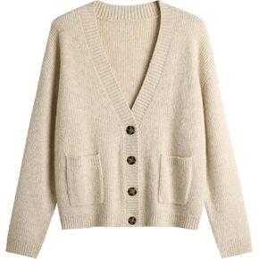 Women's Knit Cardigans Open Front Long Sleeve V Neck Button Down Loose Cardigan Sweaters Cable Knit Outwear Coats