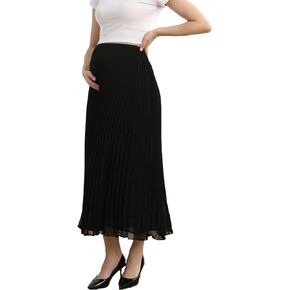 COLOMI Long Skirts for Women Summer Maternity High Elastic Waist Pleated Chiffon Skirt Long Swing A-line Skirts