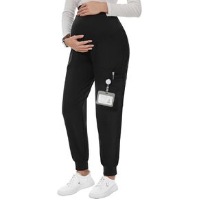 PACBREEZE Women's Maternity Scrubs with 6 Pockets, Workwear Maternity Jogger Scrubs Pregnancy Pants, S-XXL