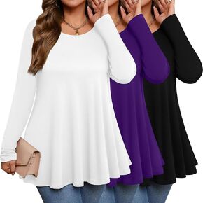 3 Pack Women's Plus Size Tunic Top Casual Long Sleeve Shirts Knitted Loose Fit Blouse Wear with Leggings