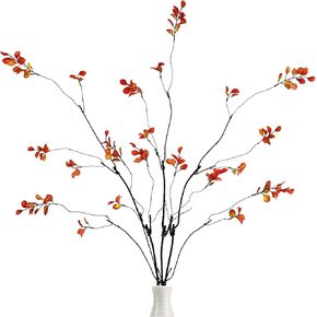 Krissing 3 Pcs Fall Greenery Stems, 37" Tall Fake Fall Stems Plants Artificial Fall Leaves Stems Branches for Vase Indoor Office Desk Home Thanksgiving Table Centerpieces Decor