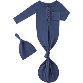 Newborn Baby Boys Girls Knotted Gown Headband/Hat Set Clothes Bamboo Viscose Soft Sleeper Sleep Gown with Mittens in Kuwait