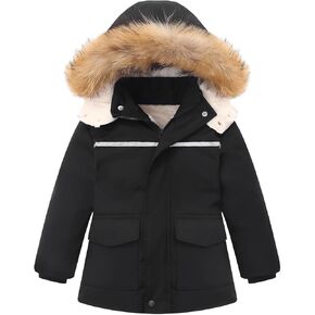 Baby Boy Winter Warm Jacket Toddler Girl Fur Collar Hooded Coat Kids Outerwear
