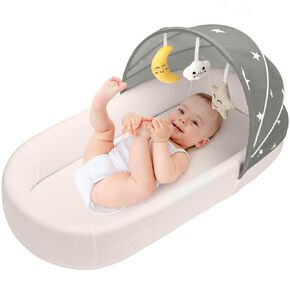 Travel Bassinet Portable Baby Bassinet, Baby Lounger for Newborn, Infant and Toddler, Suitable for Indoor & Outdoor Carrying, Mini Cribs Co Sleeper for Baby in Bed, Foldable Washable, Grey