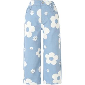 Floerns Toddler Girl's Floral Print Straight Leg Jeans Loose Fit Denim Pants