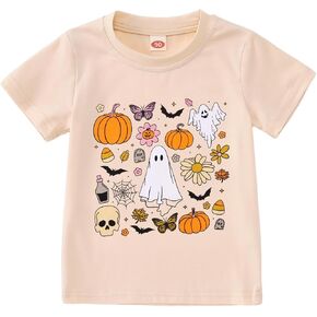 Toddler Baby Girls Halloween T-Shirt Ghost Pumpkin Graphic Shirt Kids Cute Funny Spooky Season Short Sleeve Tees Top