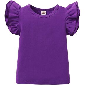 LYSMuch Toddler Baby Girls Ruffle Sleeve Shirt Plain Solid Sleeveless Tshirt Top Blouse Kids Casual Clothes(Dark Purple, 1-2T)