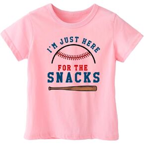 Toddler Baby Boys Girls Baseball T-shirt I'm Just Here for The Snacks Funny Short Sleeve Tee Top