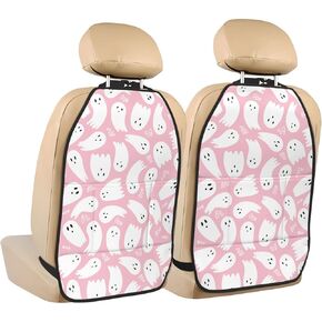 Pink Cute Ghost Car Kick Mats Back Seat Protector 2 Pack Auto Seat Back Covers with 3 Organizer Travel Accessories Universal Vehicle Interior from Dirt, Mud