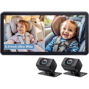 2-Kids Baby Car Camera for Seat: 6.9 Inch Ultrawide Display with Two Cameras Rear Facing - USB Powered Backseat Camera HD 1080P Easy to Install