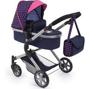 Bayer Design Dolls: Pram Neo City - Blue, Pink - Dolls Up to 20", Shoulder Bag, Convert to Jogger Pushchair, Foldable, Direction Changing, Kids Age 3+