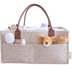 Lily Miles Baby Diaper Caddy Organizer - Nursery Storage Basket for Newborn Essentials Must Haves - Neutral Baby Gifts for Baby Shower Registry Items - Car Organizer for Diapers, Wipes (Sand, Large)