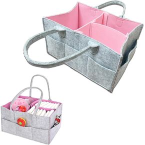 Baby Diaper Caddy is a versatile baby basket designed for nursery storage, car organization, and as a thoughtful gift for baby showers. Perfect for storing diapers and baby wipes. (Light gray & blue)