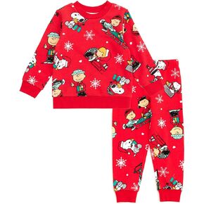 طقم ملابس من PEANUTS Christmas Fleece Sweatshirt وJogger Pants بمقاسات حديثي الولادة وحتى الأطفال الصغار (حديثي الولادة - 5T)