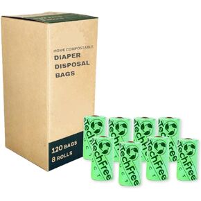 Plastech Diaper Disposal Bags - 100% Compostable/Plant-Based, 120 Count