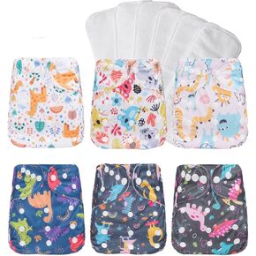 Washable Reusable Cloth Diapers for Babies, Adjustable Baby Cloth Diapers Newborn,6 Pack Pocket Diapers with 6Pcs Microfiber Inserts (Rainbow Unicorn)