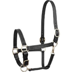 Triple Stitch Leather Horse Halter, Adjustable Design, Fancy Stitching, Solid Brass Hardware