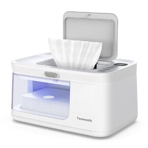 Baby Wipe Warmer Baby Wet Wipes Dispenser, Tenmonth Diaper Wipe Warmer with LED Changing Light & Transparent Viewing Window, Adjustable 95℉-131℉, Temperature Display, Newborn Essentials