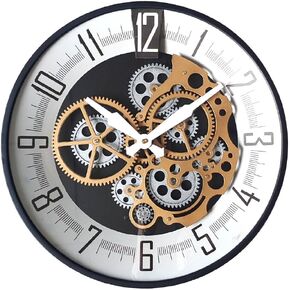 18 inch Original Industrial Wall Clock, Non-Ticking Vintage Real Moving Gear Battery Operated Steampunk Decor Metal Clock for Living Room, Farmhouse, Home Kitchen (Gold-Black, 18 Inch)