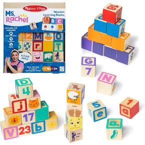 Ms. Rachel Melissa & Doug Letter, Number, and Game Wooden Learning Blocks with Activity Cards for Girls and Boys Toddlers Ages 18 Months+ - FSC-Certified