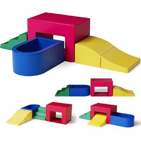 4 Piece Velvet Leather Installation-Free Toddler Climbing Toys for Indoor Use, Foam Climbing Blocks for Toddlers 1-3, Soft Play Climbing Set, Easy to Clean, Climb and Crawl Foam Playset