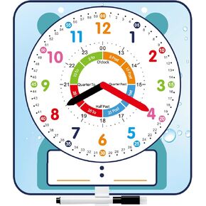 Large 12" Magnetic Writable Dry Erase Teaching Clock with Pen,Teaching Demonstration Clock for Kids Learning Time with Cute Style for Home School Classroom Supplies(12" x 11")
