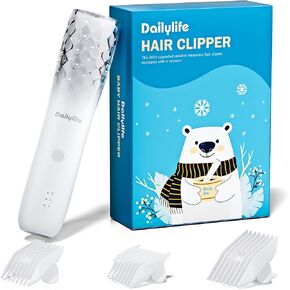 DAILYLIFE Baby Hair Clippers, Calming Clippers for Autistic Children, Silent Haircut Trimmer for Kids, Rechargeable Cordless & Waterproof Hair Cutting Kits for Toddler - White