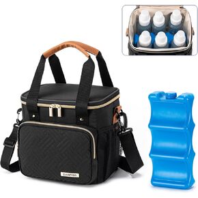 Breastmilk Cooler Bag with Ice Pack Fits 6 Baby Bottles up to 9 Ounce, Breast Milk Pump Cooler Bag for Nursing Mom Daycare, Work, Travel-Light Grey