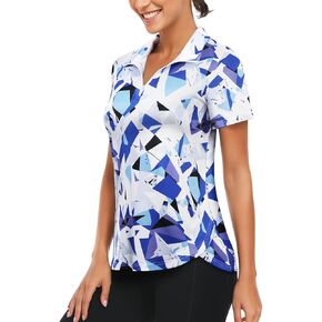 Vldnery Womens Golf Polo Shirts Quarter Zip Up Short Sleeve Printed Clothes Moisture Wicking Tennis Active Workout Tops
