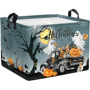 Clastyle Halloween Pumpkin Storage Basket Kid Spooky Book Gift Basket Empty Outdoor Graveyard Jack-o-lantern Boo Bin Baby Nursery Clothes Hamper Toy Box,Witch Bat,40 * 30 * 30 cm in Kuwait