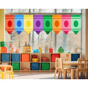 8 Pcs School Classroom Rainbow Curtains Cartoon Crayon Classroom Curtains Back to School Colorful Cute Crayon Pencil Curtains for First Day of School Classroom Decor, 8 Color(24 x 12inches)