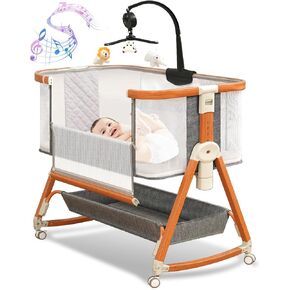 3 in 1 Bassinet,Baby Bassinets Bedside Sleeper with Musical Toy,Adjustable Height Bedside Bassinet for Baby with Wheels and Storage Basket,4-Sided Mesh Bedside Crib for Newborn 0-6 Months (Grey) in Saudi Arabia