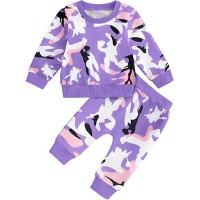 WIQI Toddler Baby Girl Clothes Cute Print Long Sleeve Pullover Sweatshirt Pants Fall Outfits Set