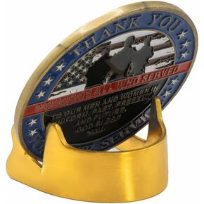 Challenge Coin Holder Resizable Brass Metal Military Coin Display Stand Matte Brushed Metallic Finish, Shelf Top Coin Holder for Veteran Firefighter Police Army Marine Corps Navy Medal and Collectors, Token Medallion Holder, 5mm Half Easel Stand FITS LARG