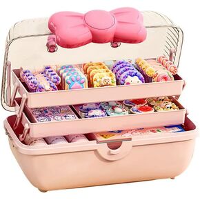 Bow Shaped Hair Accessories Storage Box Lockable Three-layer Folding Craft Organizers and Storage for Girls Headbands Clips Ties Baby Girl Supplies, Purple, 0081JZ5172