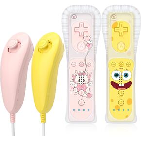 YKASEK Wii Remote with Nunchuck, Wii Controller 2 Pack with 2 Nunchuck Compatible for Wii/Wii U, Yellow and Pink. in Saudi Arabia