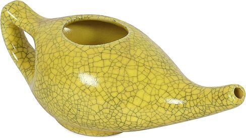 Leak Proof Durable Porcelain Ceramic Neti Pot Hold 230 Ml Water Comfortable Grip | Microwave and Dishwasher safe eco Friendly Natural Treatment for Sinus and Congestion (Crackle White) in Kuwait
