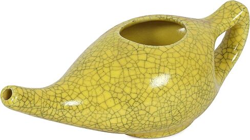 Leak Proof Durable Porcelain Ceramic Neti Pot Hold 230 Ml Water Comfortable Grip | Microwave and Dishwasher safe eco Friendly Natural Treatment for Sinus and Congestion (Crackle White) in Kuwait
