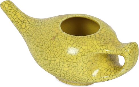 Leak Proof Durable Porcelain Ceramic Neti Pot Hold 230 Ml Water Comfortable Grip | Microwave and Dishwasher safe eco Friendly Natural Treatment for Sinus and Congestion (Crackle White) in Kuwait