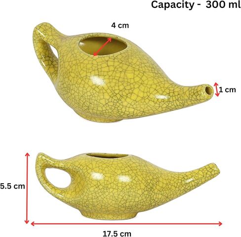 Leak Proof Durable Porcelain Ceramic Neti Pot Hold 230 Ml Water Comfortable Grip | Microwave and Dishwasher safe eco Friendly Natural Treatment for Sinus and Congestion (Crackle White) in Kuwait