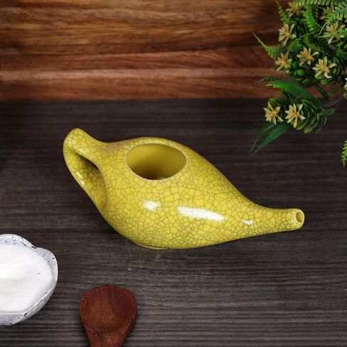 Leak Proof Durable Porcelain Ceramic Neti Pot Hold 230 Ml Water Comfortable Grip | Microwave and Dishwasher safe eco Friendly Natural Treatment for Sinus and Congestion (Crackle White) in Kuwait