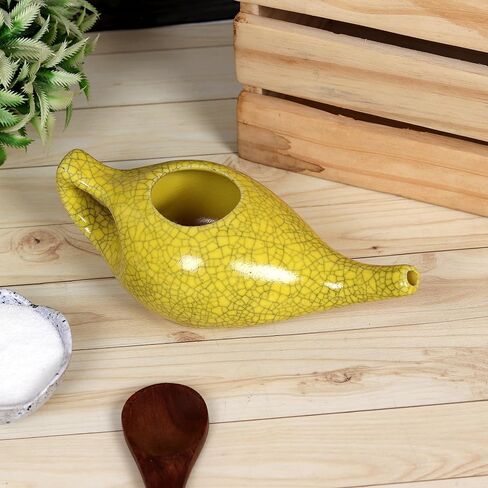 Leak Proof Durable Porcelain Ceramic Neti Pot Hold 230 Ml Water Comfortable Grip | Microwave and Dishwasher safe eco Friendly Natural Treatment for Sinus and Congestion (Crackle White) in Kuwait