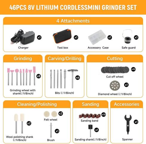 Hoteche Mini Cordless Rotary Tool Kit 5-Speed 8V Li-ion Battery with 42 Accessories - Precision Multi-Purpose Electric Rotary Tool for Grinding, Sanding, Cutting and Engraving in Kuwait