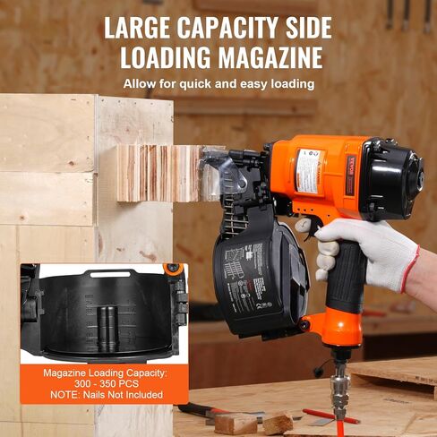 VEVOR Coil Siding Nailer MCN55، 1 بوصة إلى 2-1/4 بوصة 15 درجة مسدس أظافر هوائي، 70-120PSI مسمار لفائف الهواء للانحياز، تغليف البليت، المبارزة، التزيين in Kuwait