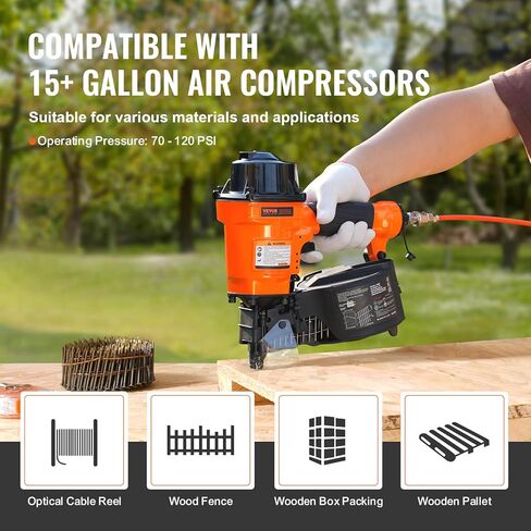 VEVOR Coil Siding Nailer MCN55، 1 بوصة إلى 2-1/4 بوصة 15 درجة مسدس أظافر هوائي، 70-120PSI مسمار لفائف الهواء للانحياز، تغليف البليت، المبارزة، التزيين in Kuwait
