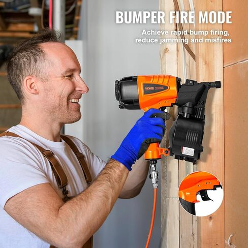 VEVOR Coil Siding Nailer CN65, 1-1/4" to 2-1/2" 15 Degree Pneumatic Siding Nail Gun with Tool-Less Depth Adjustment, 70-120PSI Air Coil Nailer for Siding, Pallet Sheathing, Wooding, Fencing, Decking in Saudi Arabia