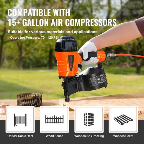 VEVOR Coil Siding Nailer CN65, 1-1/4" to 2-1/2" 15 Degree Pneumatic Siding Nail Gun with Tool-Less Depth Adjustment, 70-120PSI Air Coil Nailer for Siding, Pallet Sheathing, Wooding, Fencing, Decking in Saudi Arabia
