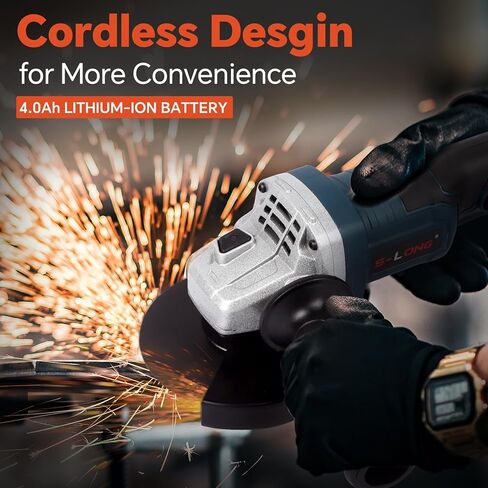 مطحنة زاوية لاسلكية S-LONG مع بطارية 4.0AH، وأدوات طحن زاوية طاقة 20 فولت مع شاحن سريع، ومطحنة معدنية بمحرك بدون فرشاة 9000 دورة في الدقيقة، وعجلات قطع 4-1/2 بوصة، وقرص رفرف للقطع in Kuwait